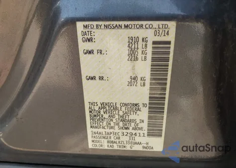 2014 Nissan Altima 2.5 S from USA, damaged, VIN 1N4AL3AP3EC329411
